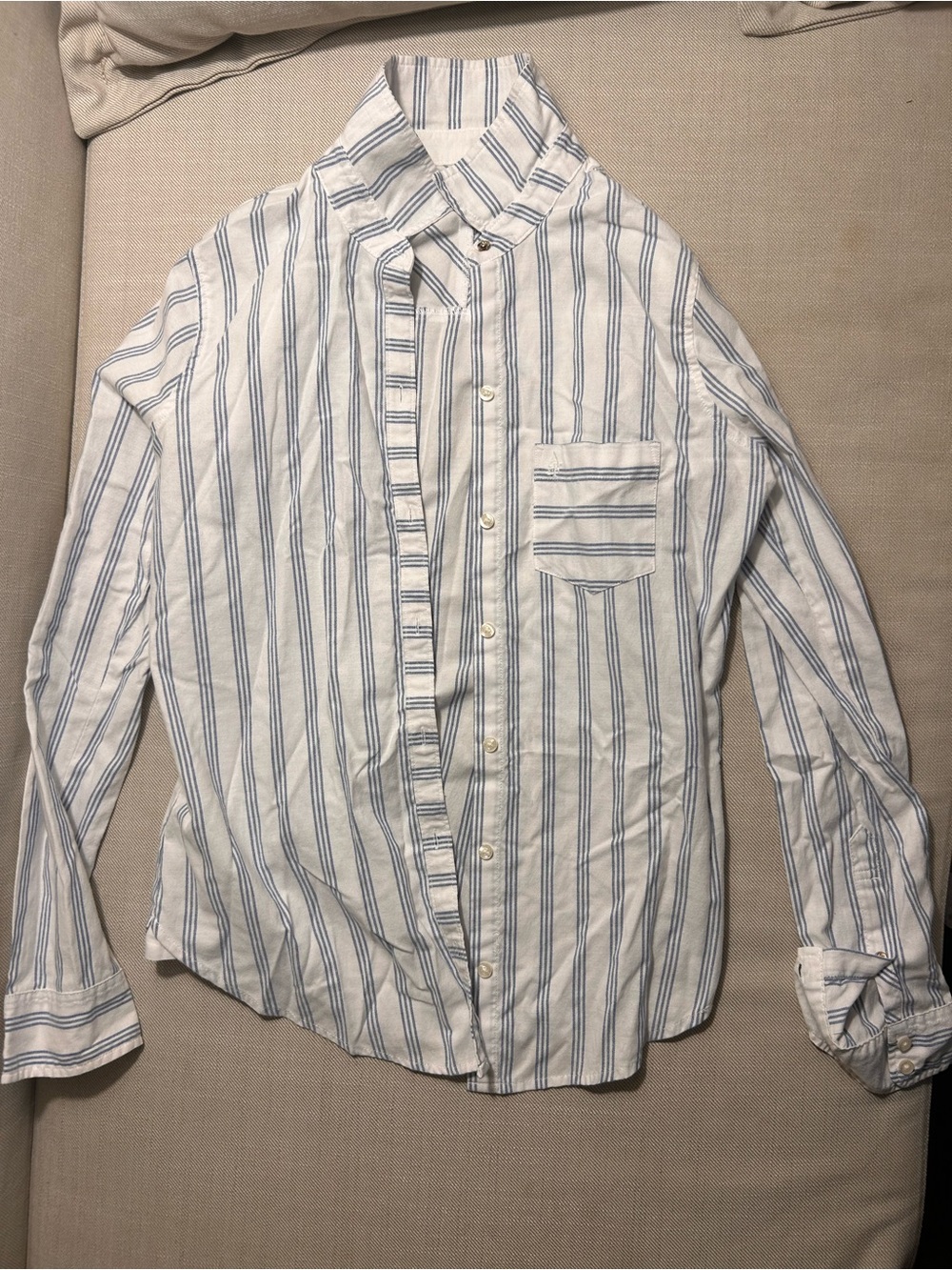 Abercrombie & Fitch White Button-Down Shirt with Blue Stripes
